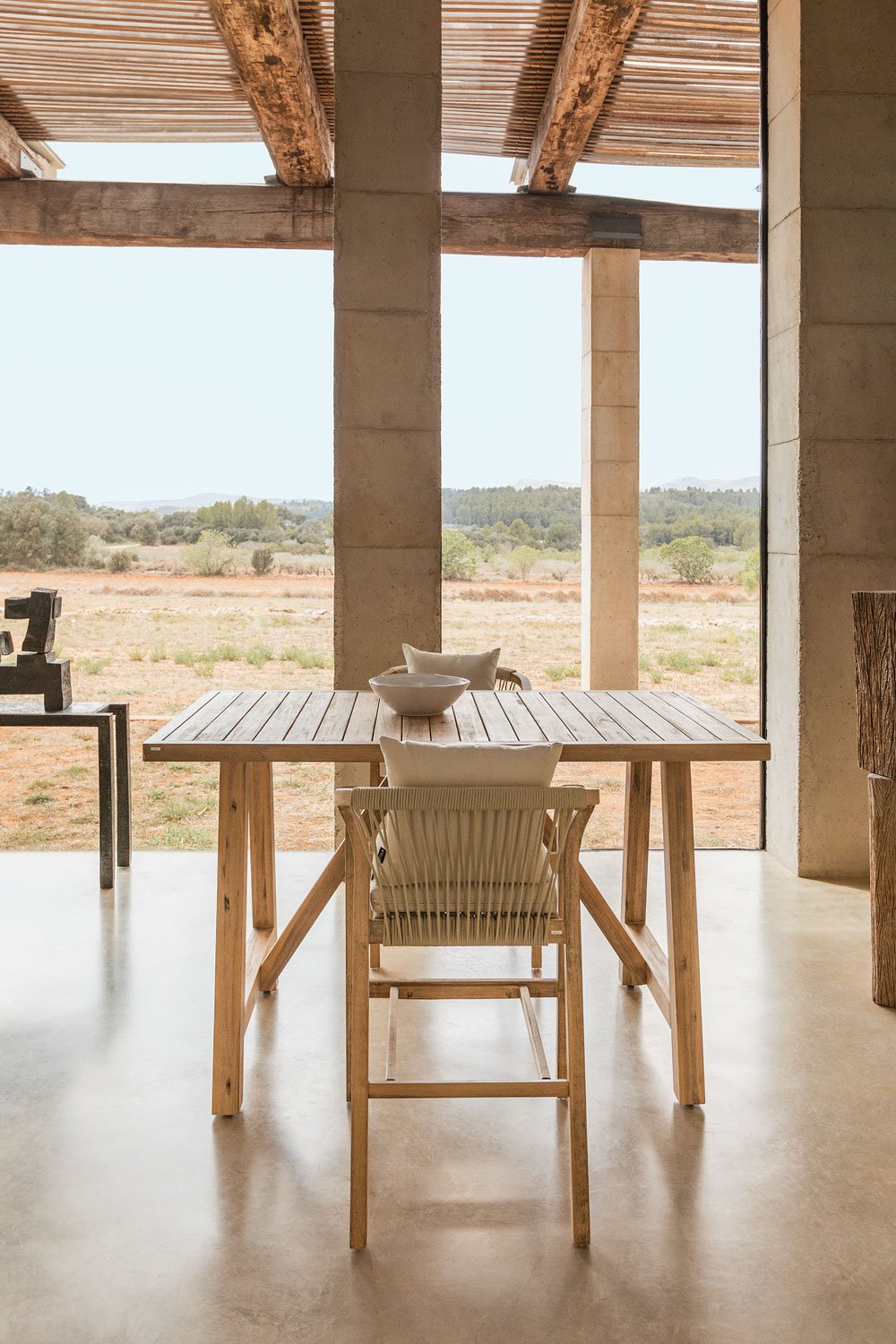 Ensemble de Table Haute Rectangulaire (160x90 cm) et 2 Tabourets Hauts en Bois d'Acacia Dubaï, image de la galerie 1