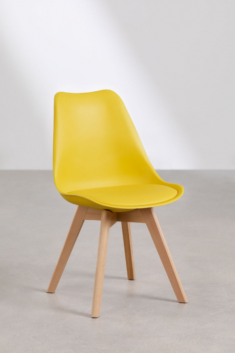 Chaise De Salle à Manger Nordique SKLUM - Dossier Plastique, Coussin Similicuir, Pieds Hêtre, Capacité 110 Kg