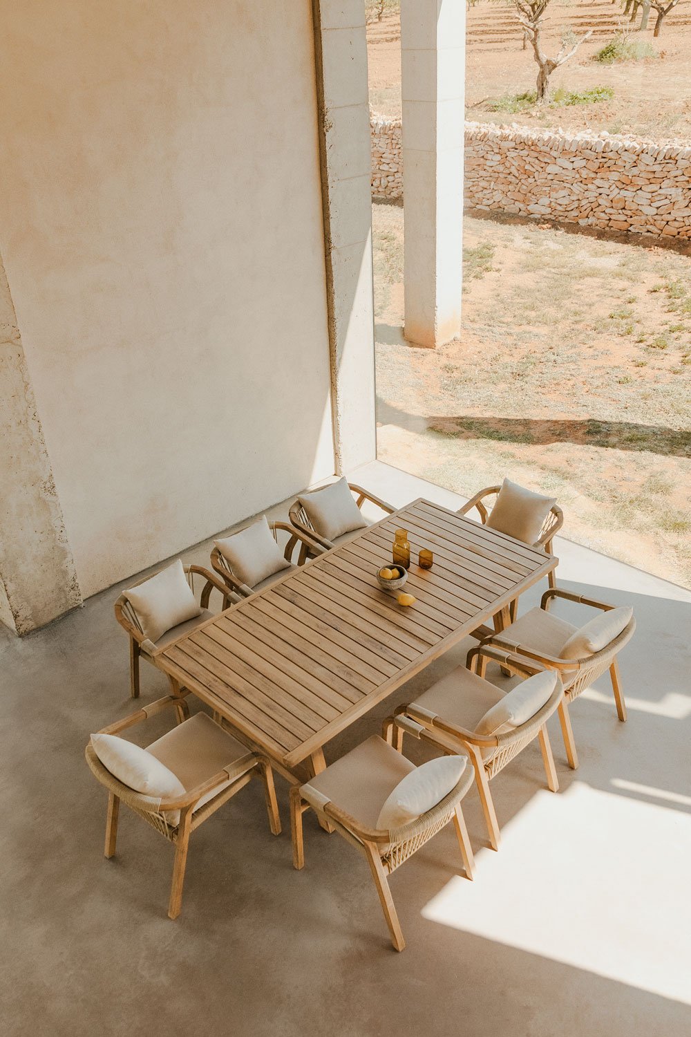 Ensemble de Table Rectangulaire (200x100 cm) et 8 Chaises de Salle à Manger en Bois d'Acacia Dubaï, image de la galerie 1