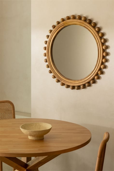 Miroir mural rond en manguier (Ø80 cm) Joey