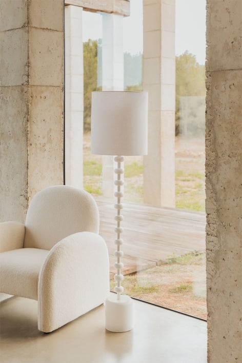 Lampadaire en lin Alieta - Blanc Gardenia