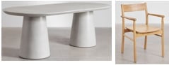 Set de table à manger ovale 220x95 cm en ciment Noemi et 6 chaises de salle à manger en bois de chêne Mara Signature, image de la galerie 1