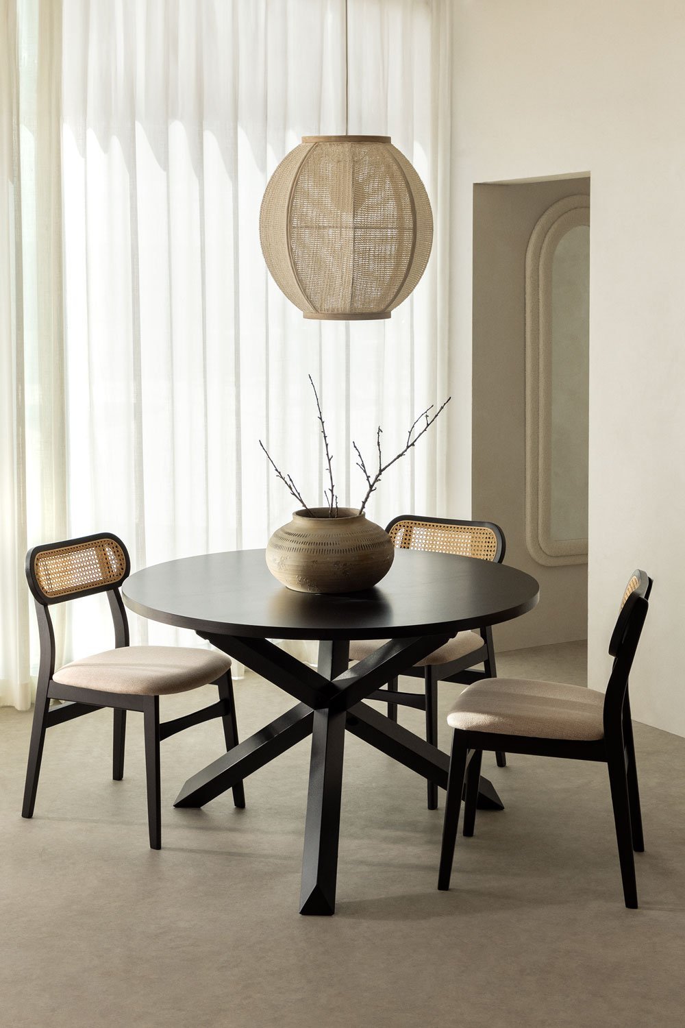 Table à manger ronde en MDF et bois (Ø120 cm) Mieren, image de la galerie 1