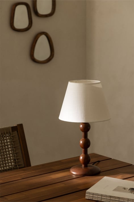 Lampe de table en bois d'hévéa Dorela - Bois Foncé