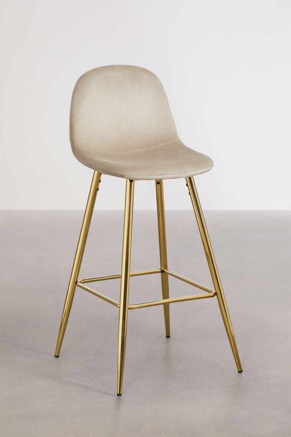 Lot de 2 tabourets hauts 75 cm en velours marron blé et pieds dorés Glamm, image de la galerie 1