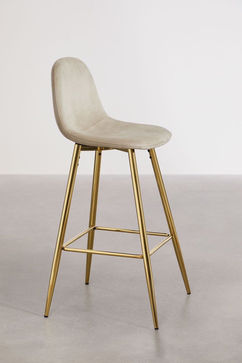 Lot de 2 tabourets hauts 75 cm en velours marron blé et pieds dorés Glamm, image de la galerie 2