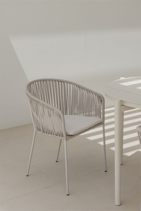 Chaise de jardin empilable Jocelyn avec accoudoirs en fer et corde tressée - Gris Clair