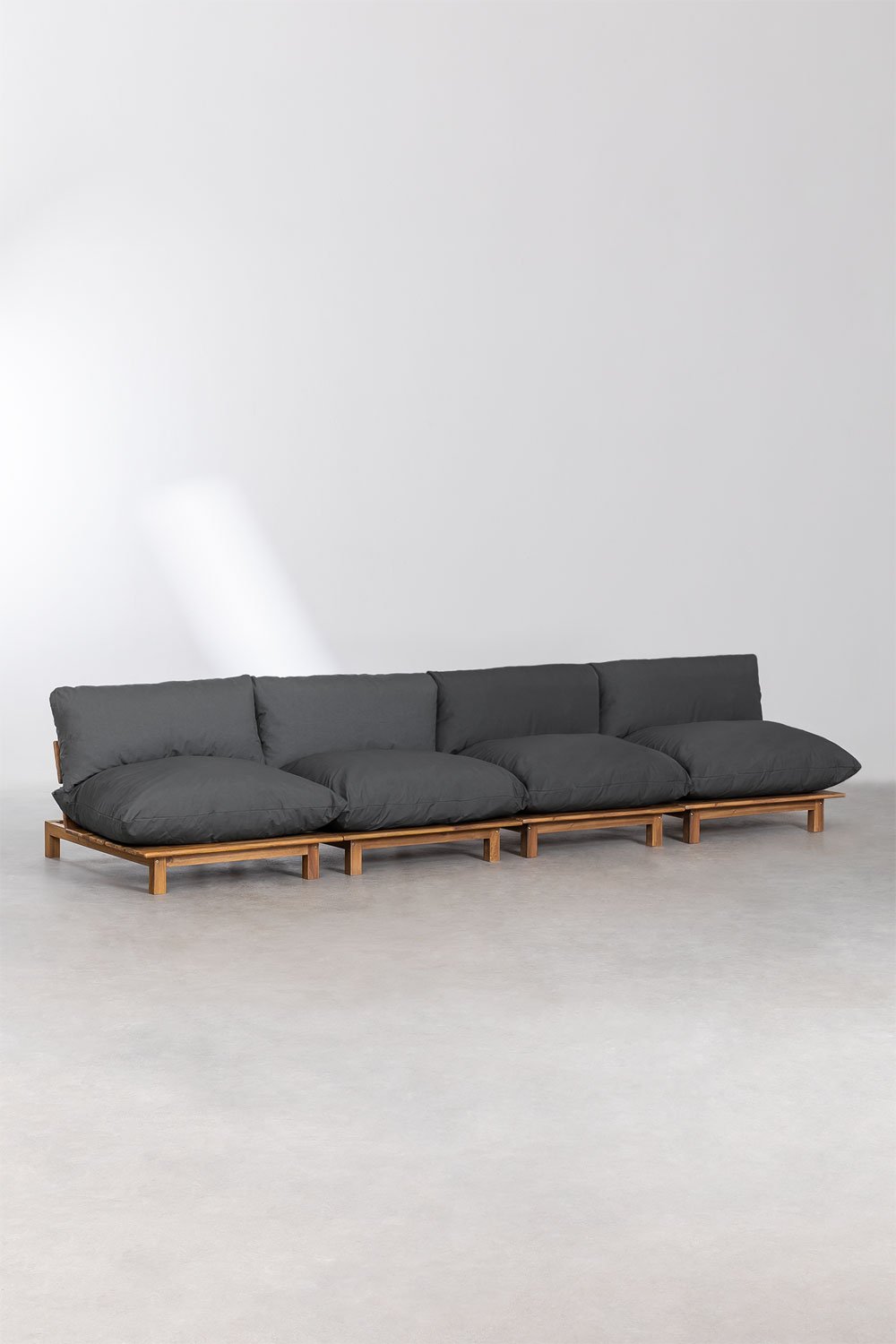 Canapé modulable inclinable de jardin 4 pièces en bois d'acacia Brina, image de la galerie 3
