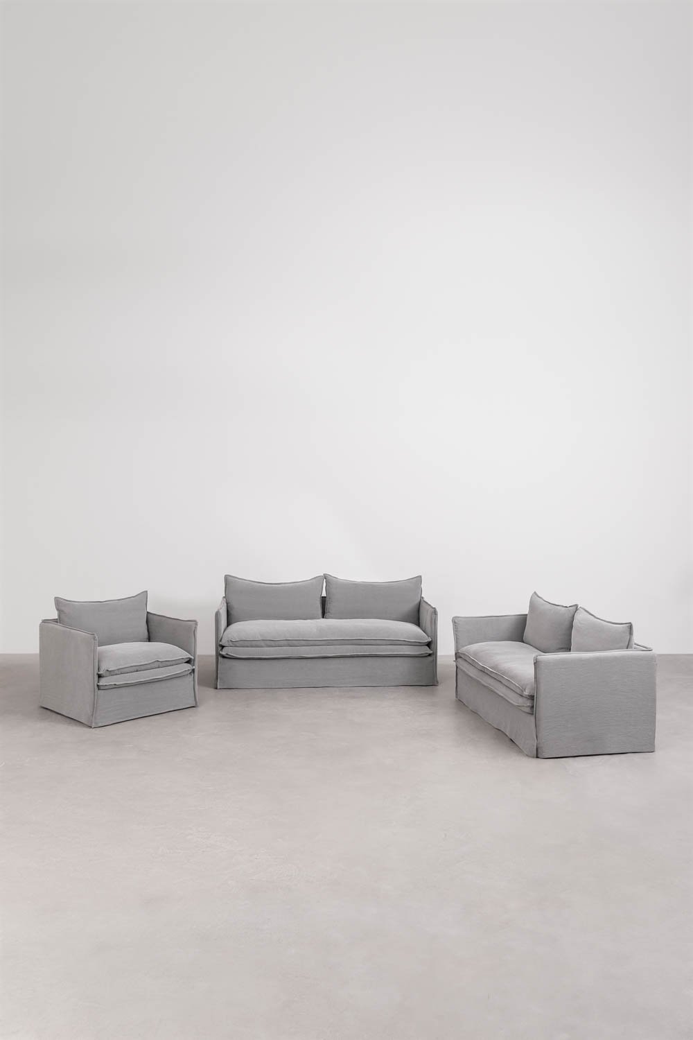 Ensemble de salon avec canapé 2 places, canapé 3 places et fauteuil en lin et coton Grace, image de la galerie 3