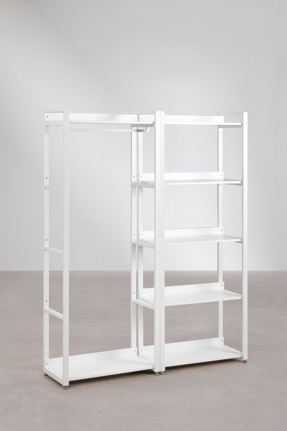 Armoire Modulaire Ouverte de 2 Pièces avec Portant et Étagère en Acier et Bois Ariaster, image de la galerie 2