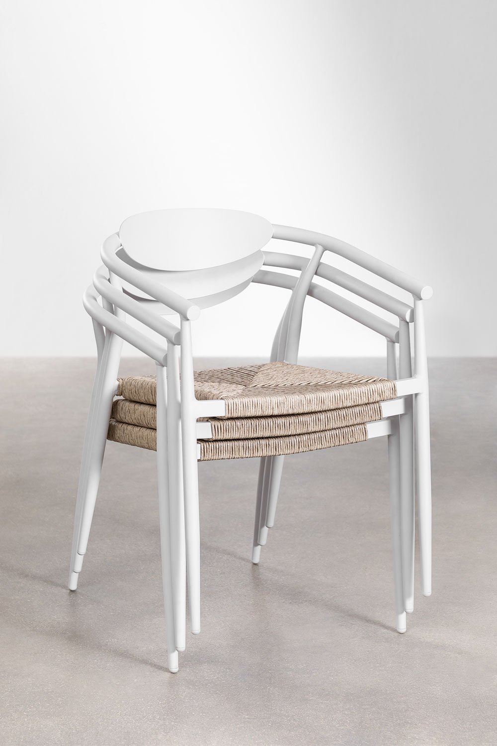 Lot de 4 chaises de jardin empilables avec accoudoirs en aluminium et rotin synthétique Marsha, image de la galerie 8