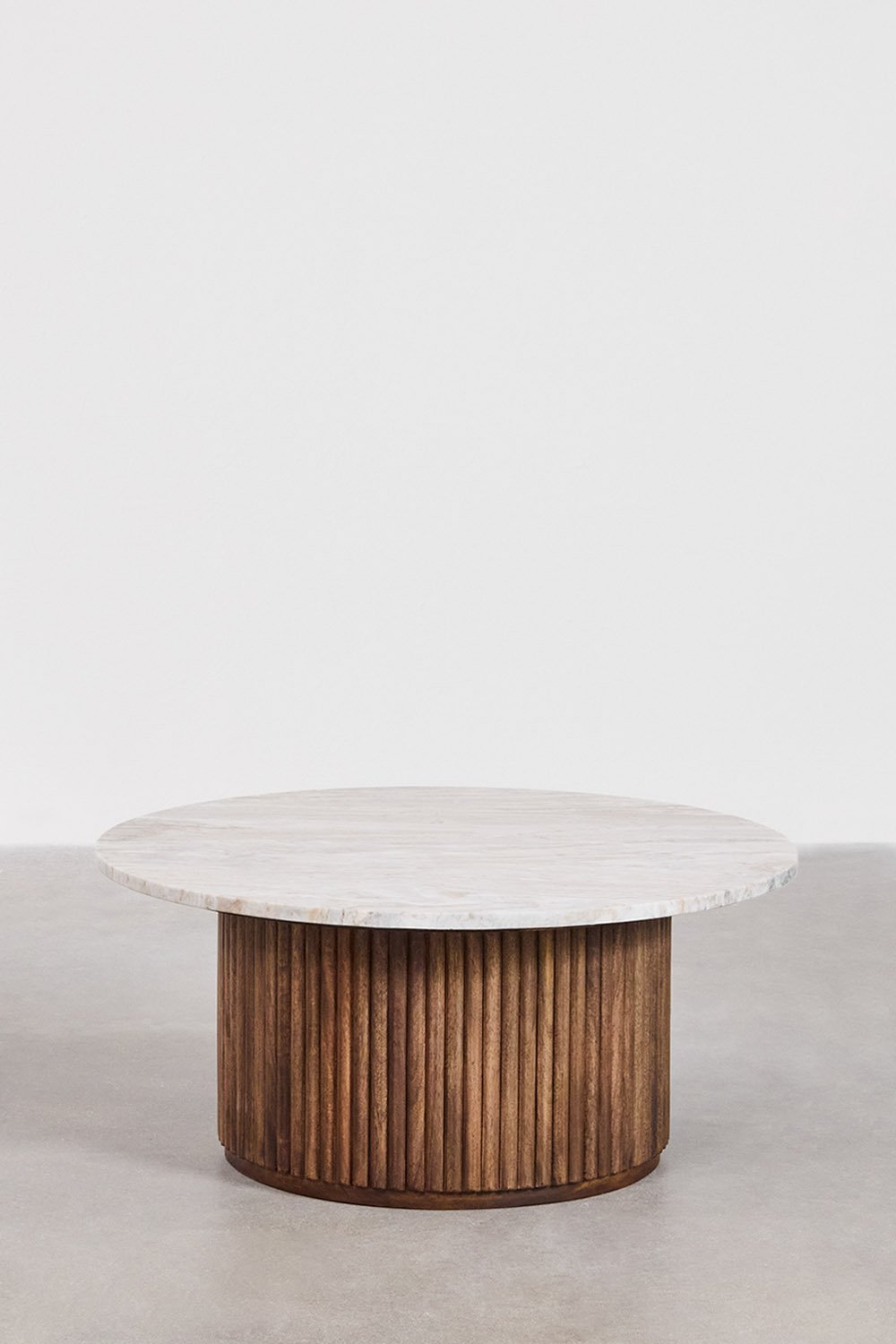 Table basse ronde en marbre et bois de manguier Giselda, image de la galerie 1