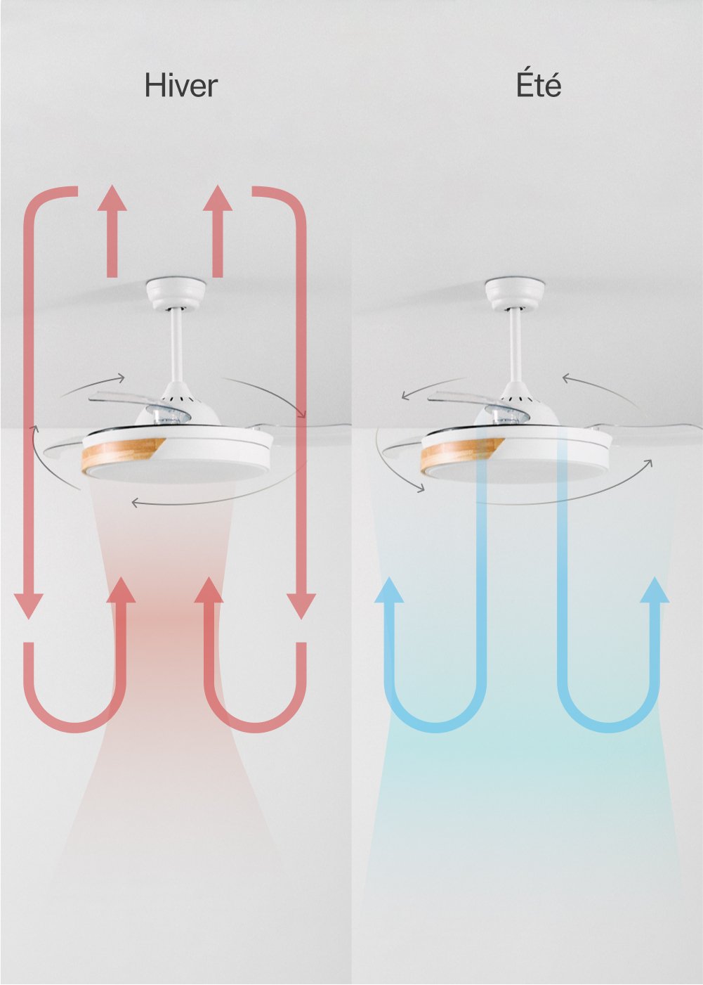 CREATE - WIND CLEAR - Ventilateur de plafond silencieux 40W Ø108cm lames rétractables avec éclairage LED de 36W, image de la galerie 3176352