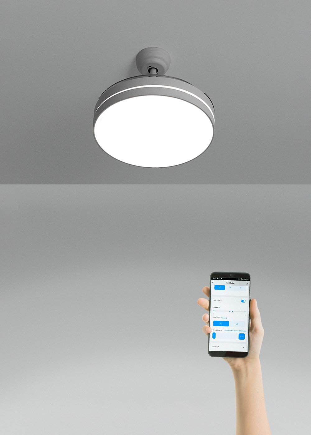 CREATE - WIND CLEAR - Ventilateur de plafond silencieux 40W Ø108cm lames rétractables avec éclairage LED de 36W, image de la galerie 1