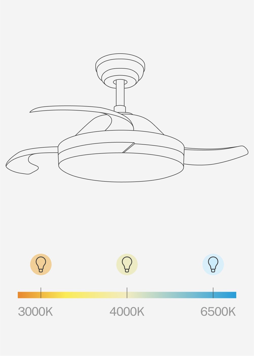 CREATE - WIND CLEAR - Ventilateur de plafond silencieux 40W Ø108cm lames rétractables avec éclairage LED de 36W, image de la galerie 8