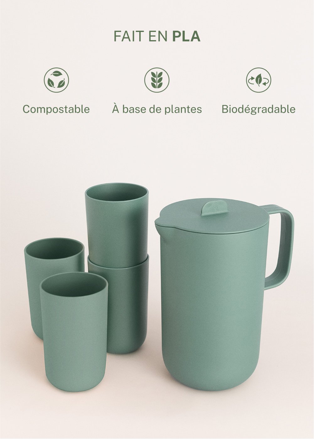 CREATE - KITCHENWARE OUTDOOR ECO - Service carafe de 2 L et 4 verres de 500 ml, image de la galerie 3