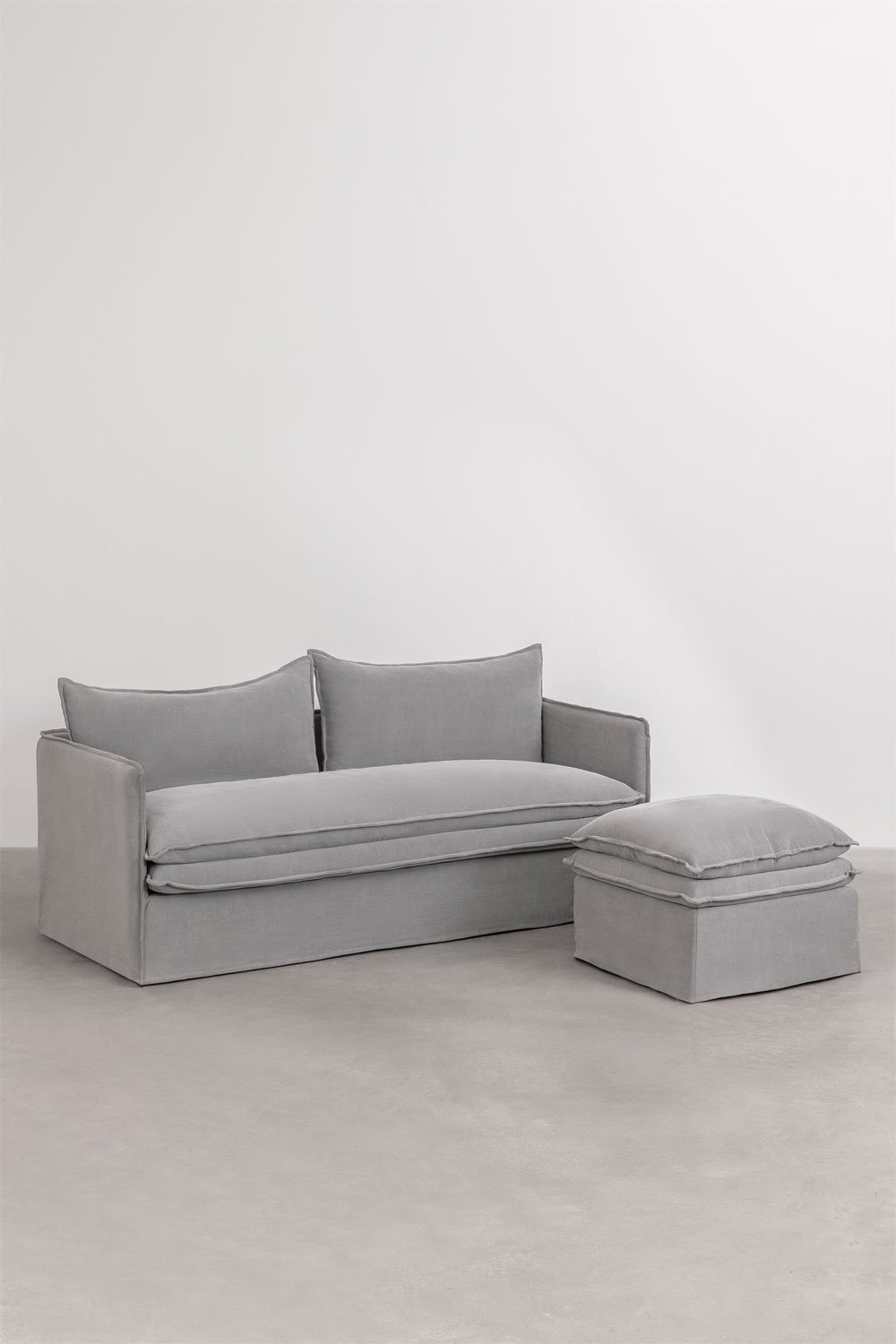 Ensemble de salon avec canapé 3 places et pouf en lin et coton Grace, image de la galerie 3