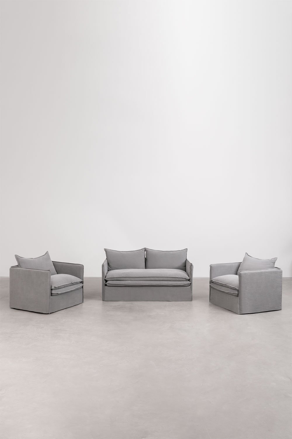 Ensemble de salon avec canapé 2 places et 2 fauteuils en lin et coton Grace, image de la galerie 3