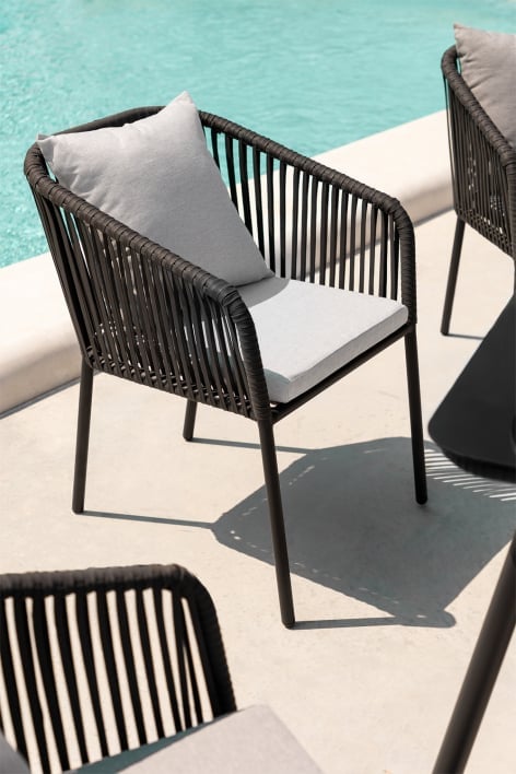 Chaise de jardin classique Arhiza avec accoudoirs en aluminium et corde tressée - Gris Graphite
