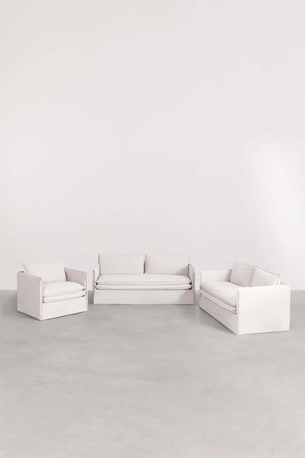 Ensemble de salon avec canapé 2 places, canapé 3 places et fauteuil en lin et coton Grace, image de la galerie 3