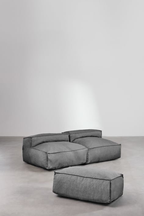 Canapé et pouf modulaires 2 pièces Dojans - Gris Granit