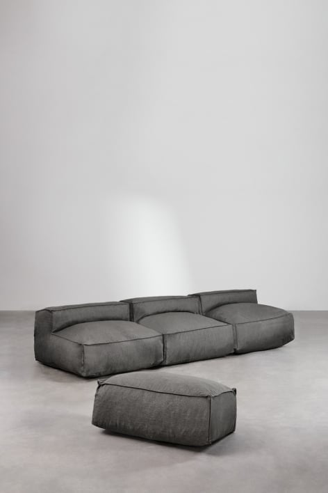Canapé et pouf modulaires 3 pièces Dojans - Gris Granit