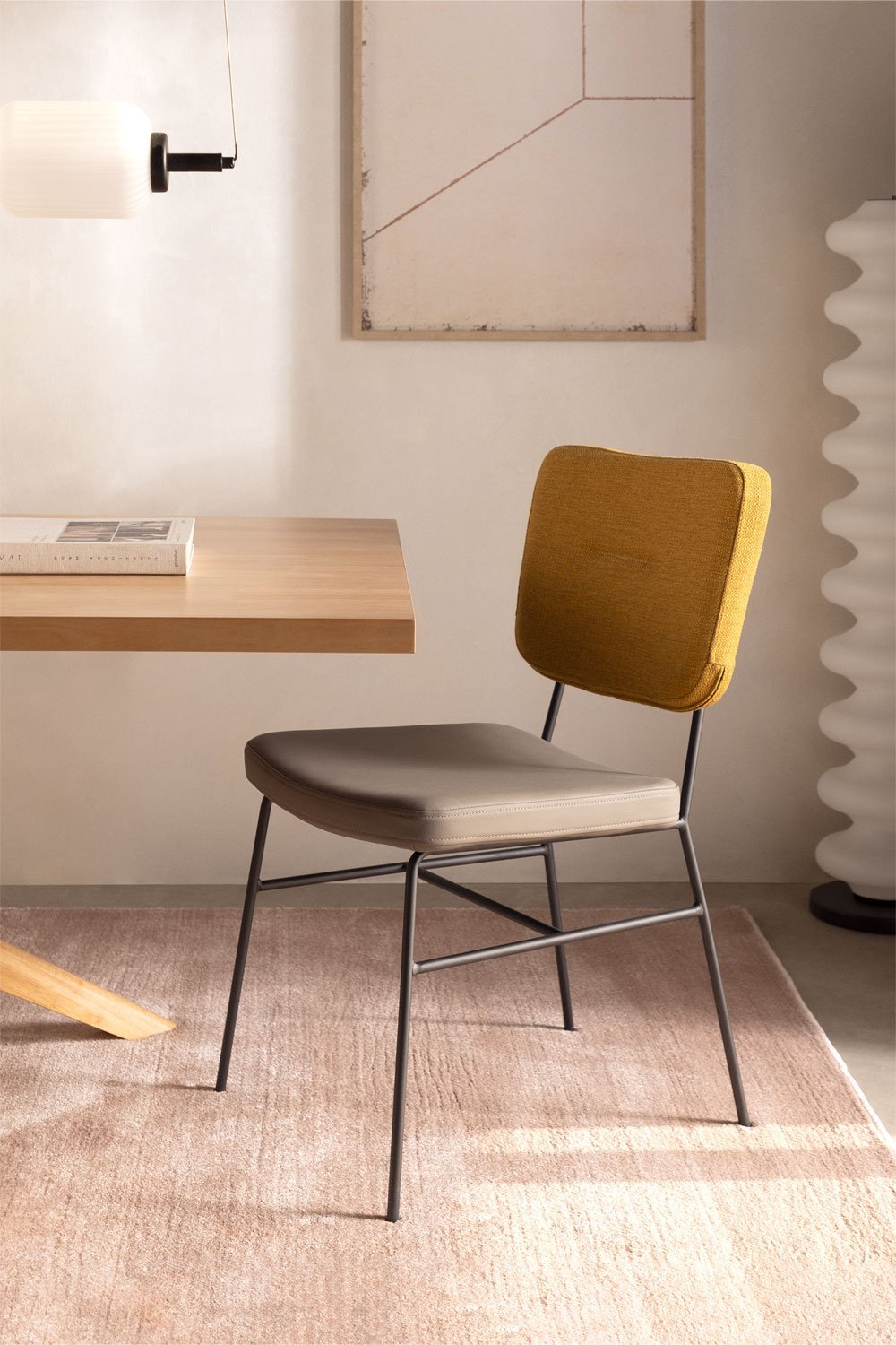 Pack de 4 chaises de salle à manger rembourrées en similicuir et acier Milih, image de la galerie 7