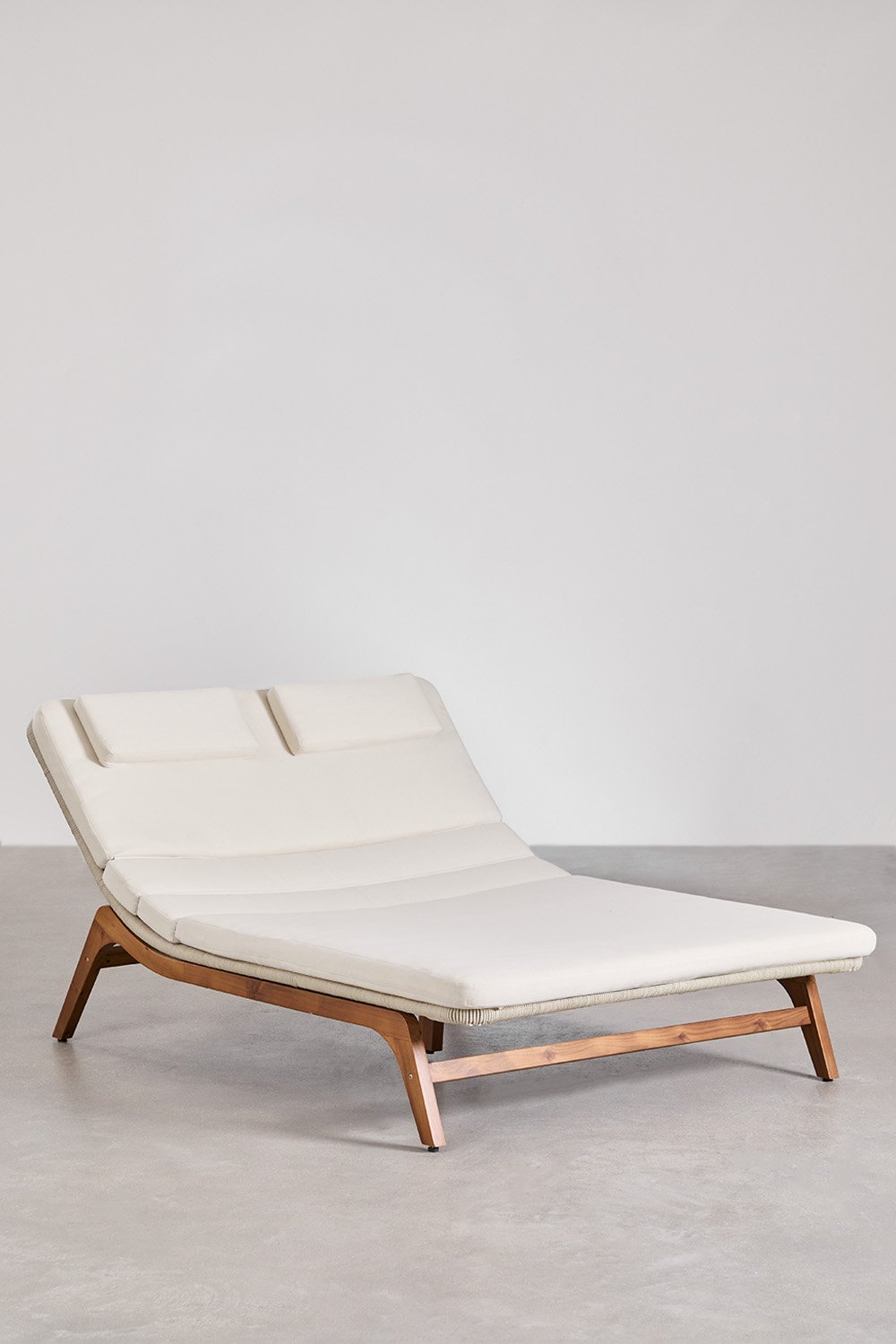 Chaise longue double en bois d'acacia avec coussin Vejer, image de la galerie 4