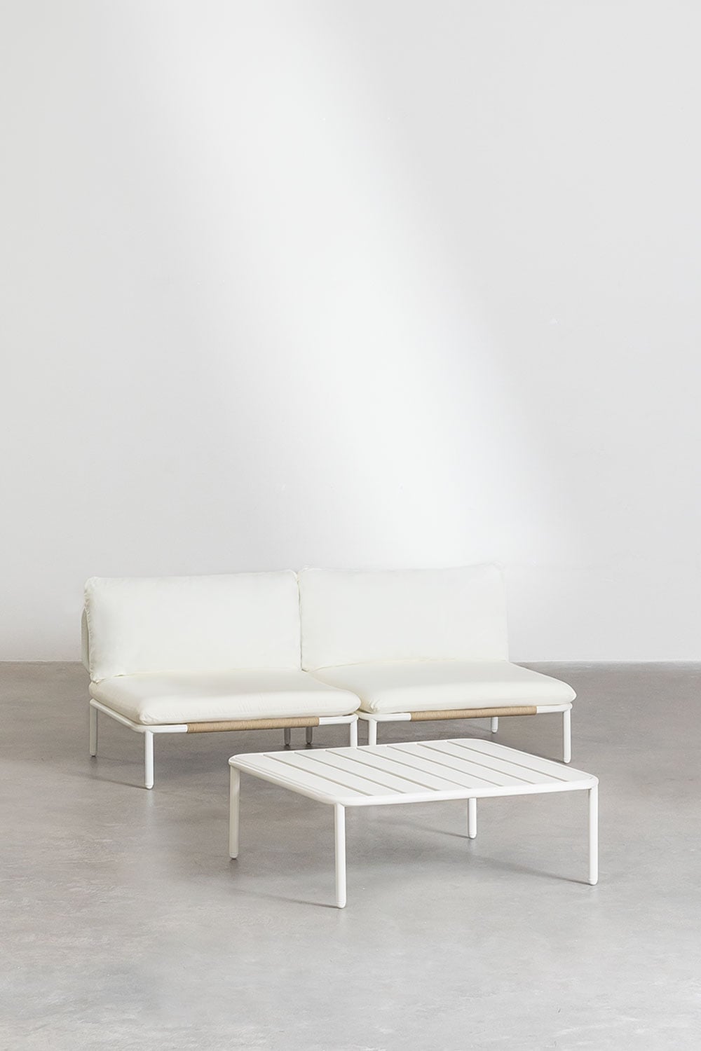 Salon de jardin avec canapé modulable 2 pièces et table basse Roubly, image de la galerie 1