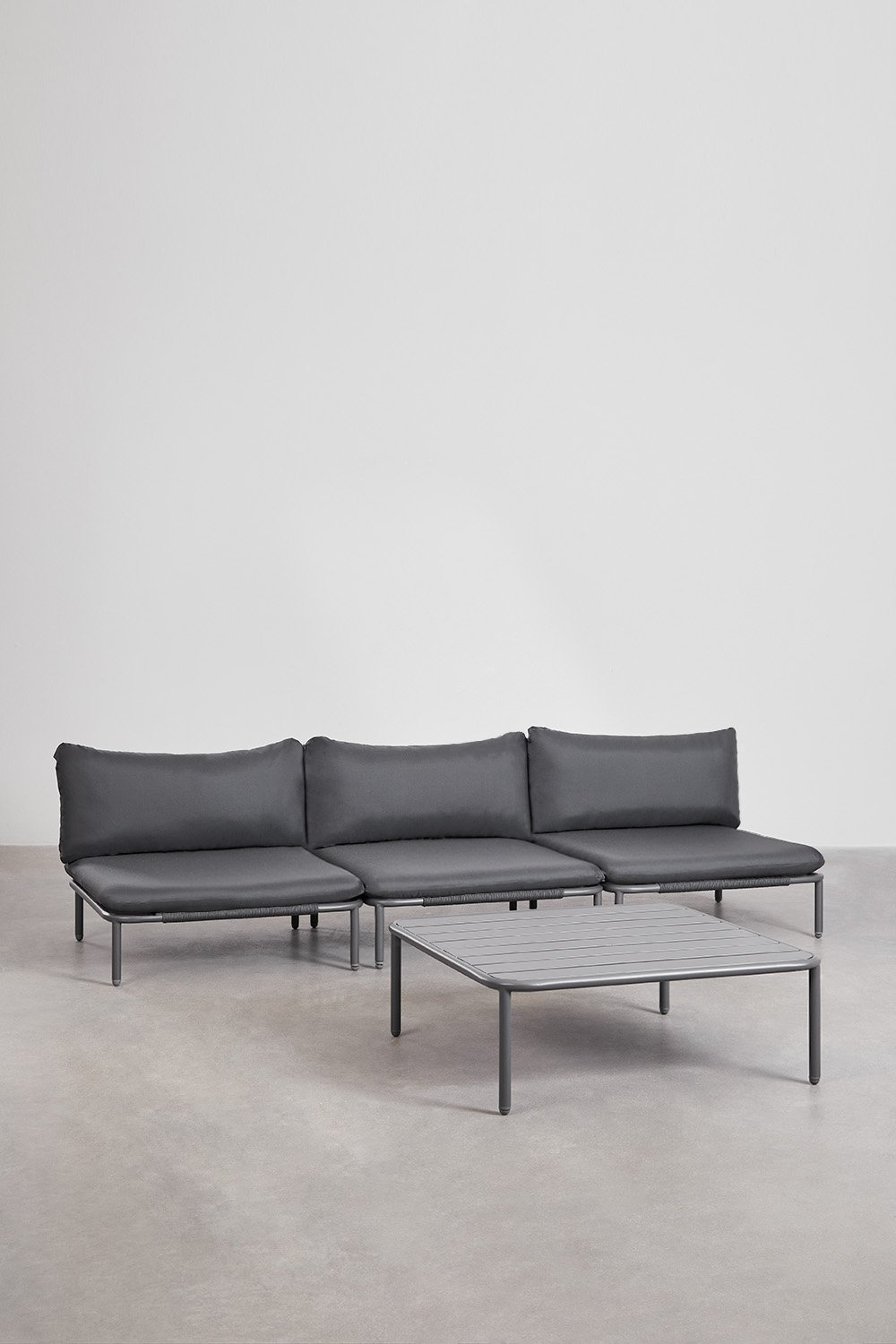 Ensemble de jardin avec canapé modulaire 3 pièces et table basse en acier Roubly, image de la galerie 1