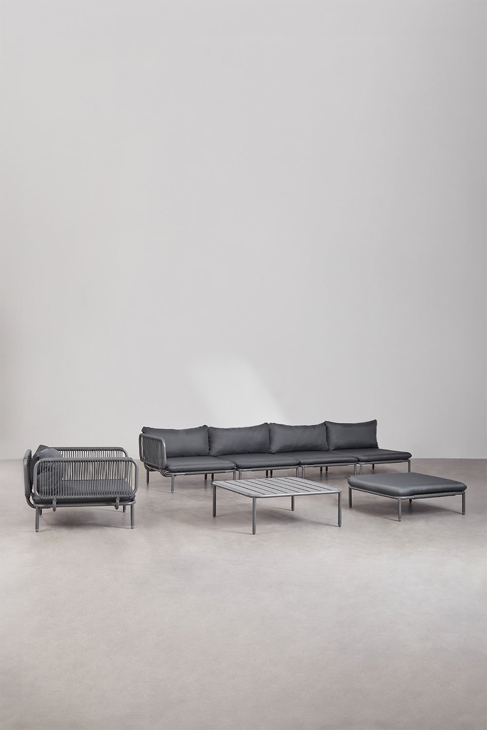 Canapé de jardin d'angle modulable 4 pièces avec pouf, fauteuil et table basse Roubly , image de la galerie 1