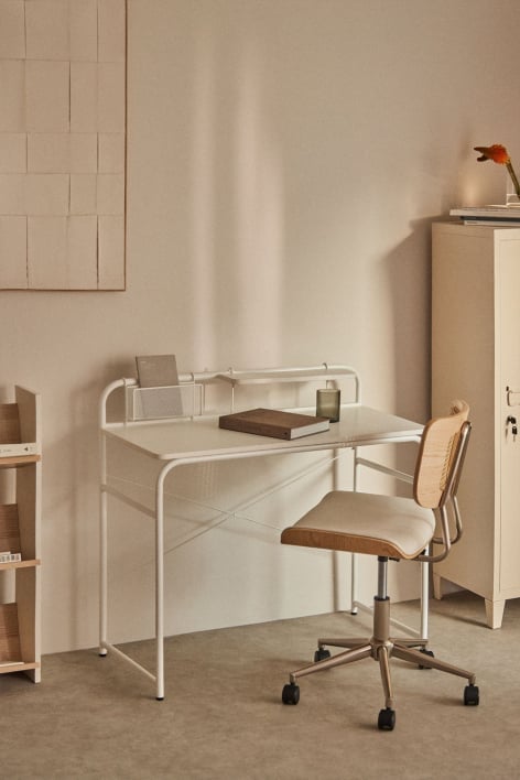 Bureau Sibila en acier et bois - Blanc