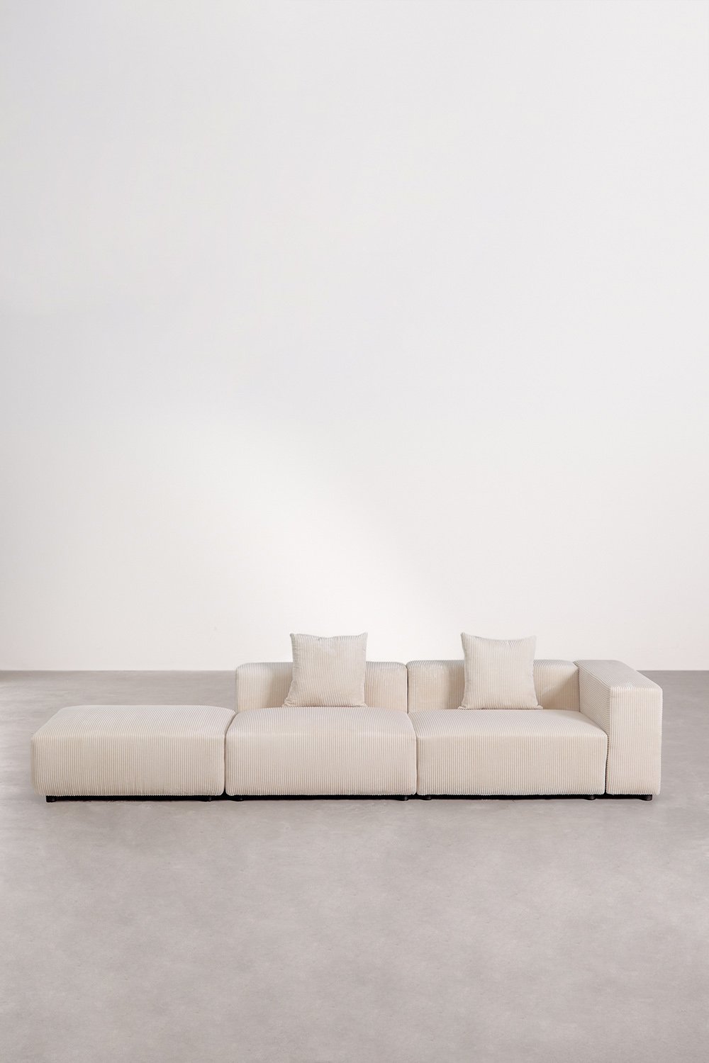 Canapé d'angle modulaire droit 2 pièces avec accoudoir haut et pouf ↔︎345 cm Bruna, image de la galerie 3