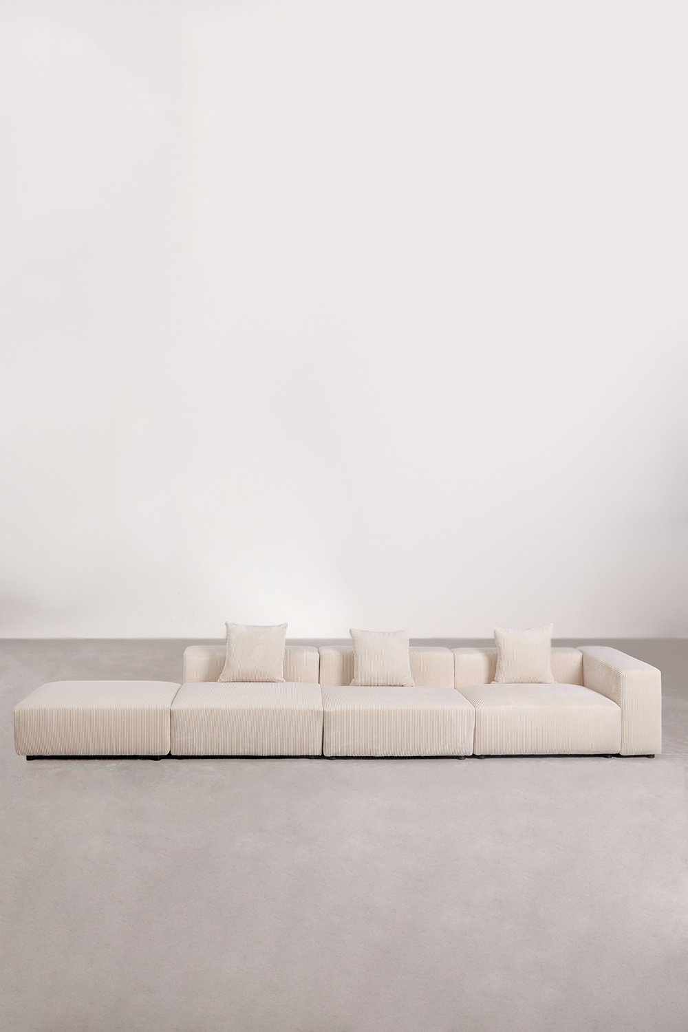 Canapé d'angle modulaire droit 3 pièces avec accoudoir haut et pouf ↔︎450 cm Bruna, image de la galerie 3