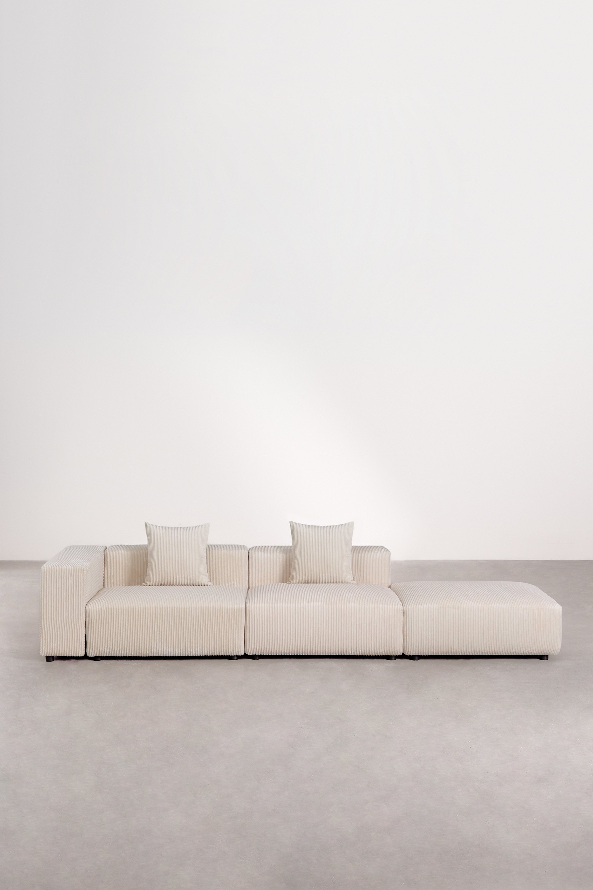 Canapé d'angle modulaire gauche 2 pièces avec accoudoir haut et pouf ↔︎345 cm Bruna, image de la galerie 4