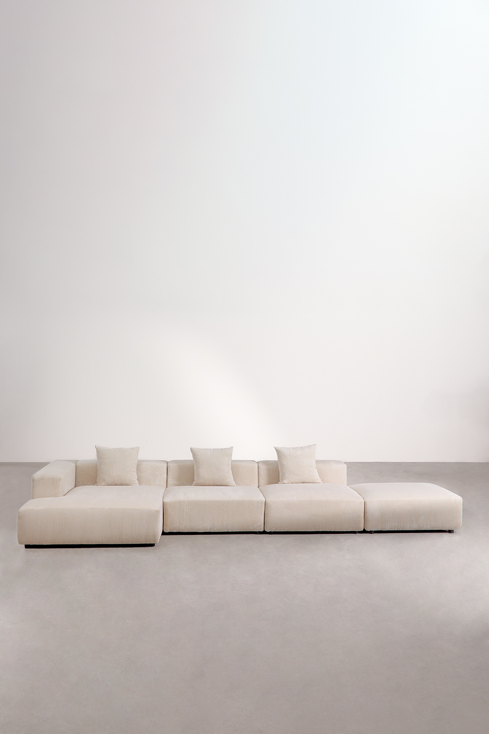 Canapé 3 Places Modulaire En L Avec LED Et Pouf - Velours Côtelé Beige, Rembourrage Nuage, Pour Salon - 7