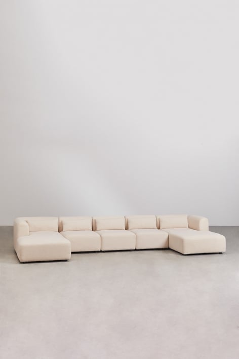 Canapé modulaire avec double méridienne de 5 pièces Fogler - Chenille Beige crème