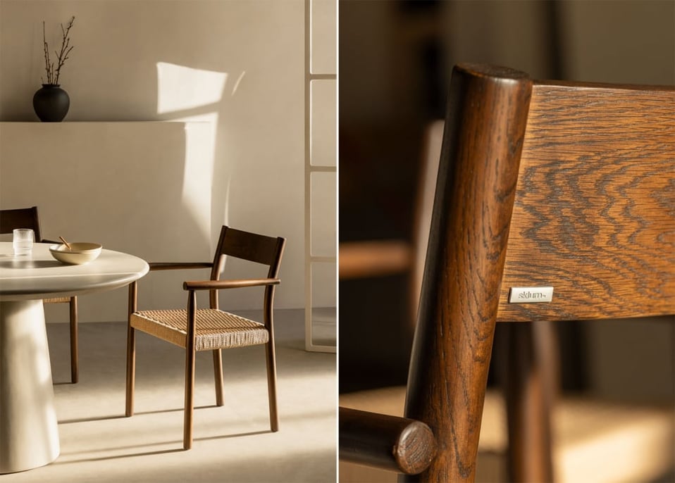 Chaise de salle à manger en bois de chêne et corde tressée Mara - Bois Foncé