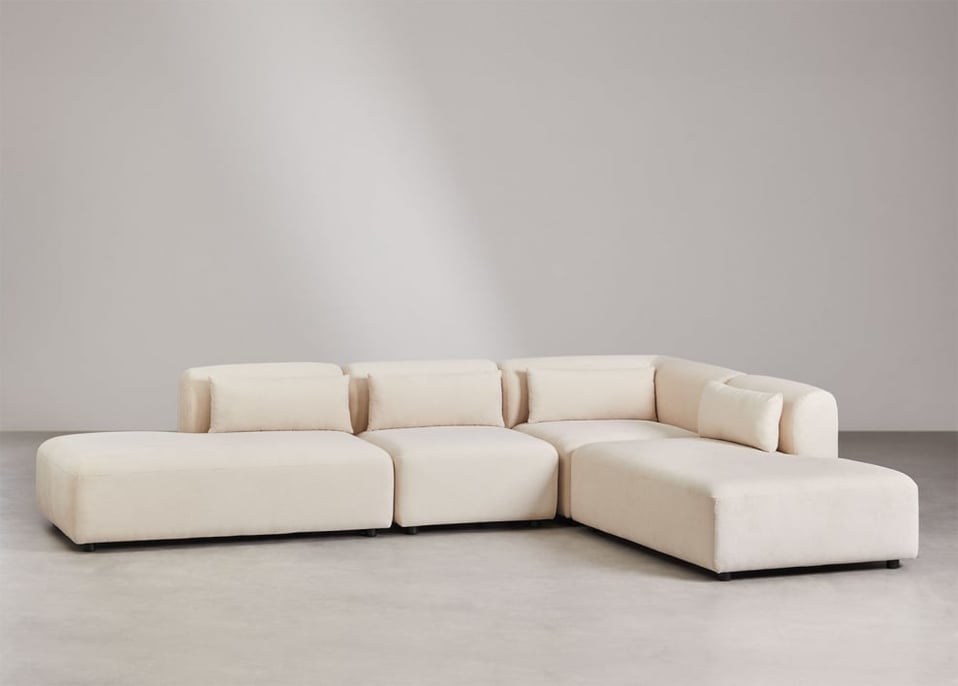 Canapé modulaire d'angle 4 pièces Fogler avec méridienne double - Velours Côtelé Beige Lin