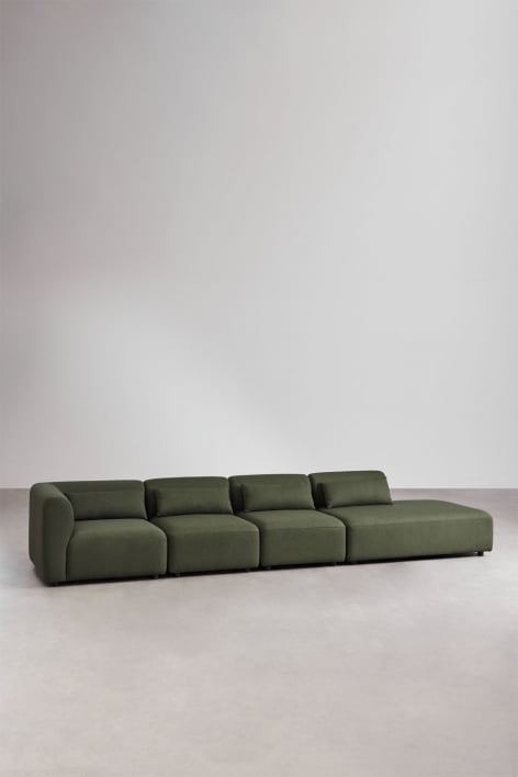 Canapé modulaire d'angle 4 pièces Fogler avec méridienne droite - Chenille Vert Sauge