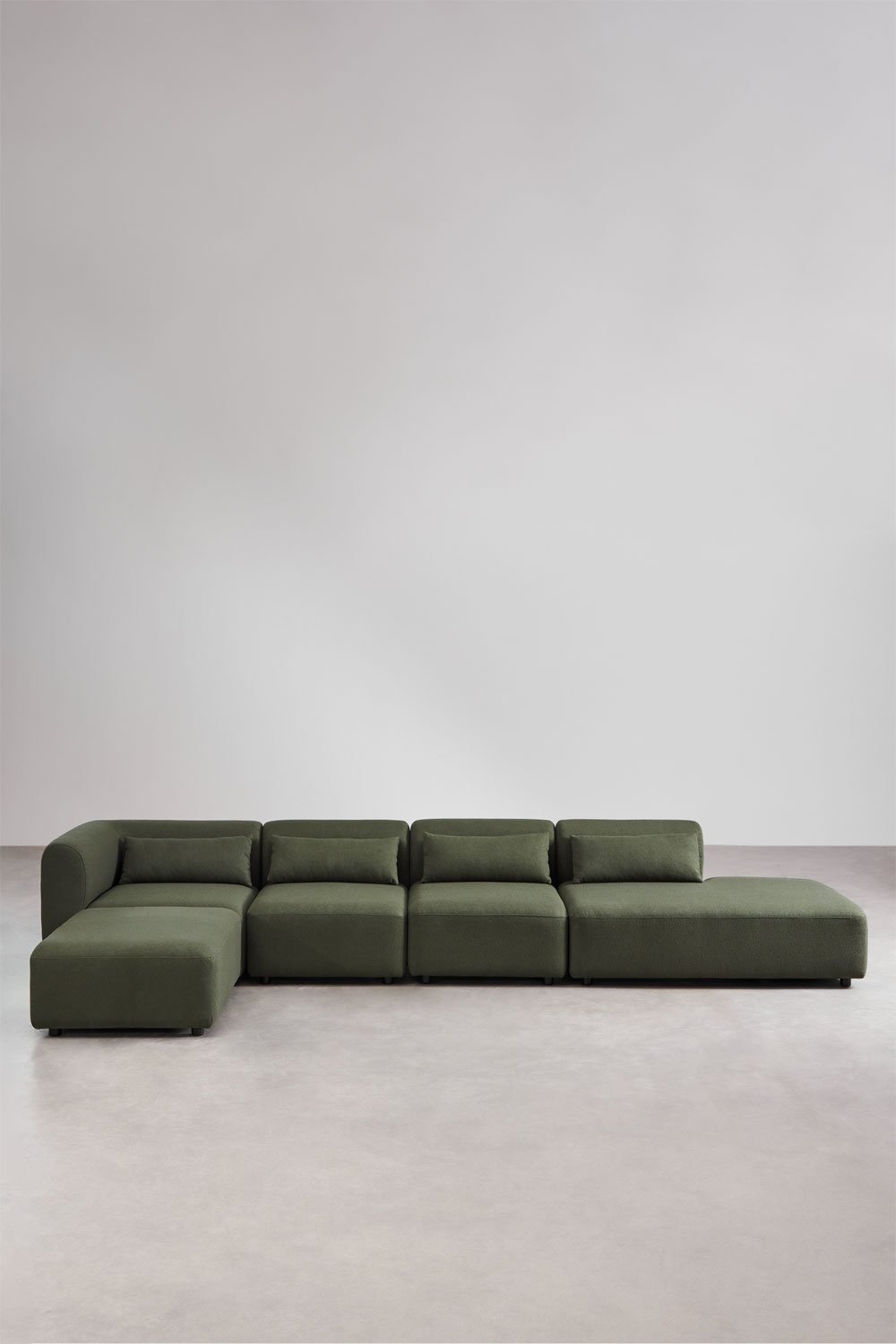 Canapé d'angle modulable 4 pièces avec méridienne droite et pouf Fogler, image de la galerie 3