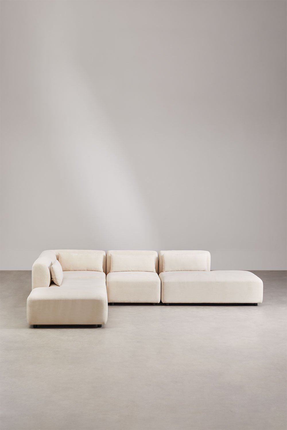 Canapé d'angle modulable 4 pièces avec méridienne droite et pouf Fogler, image de la galerie 3