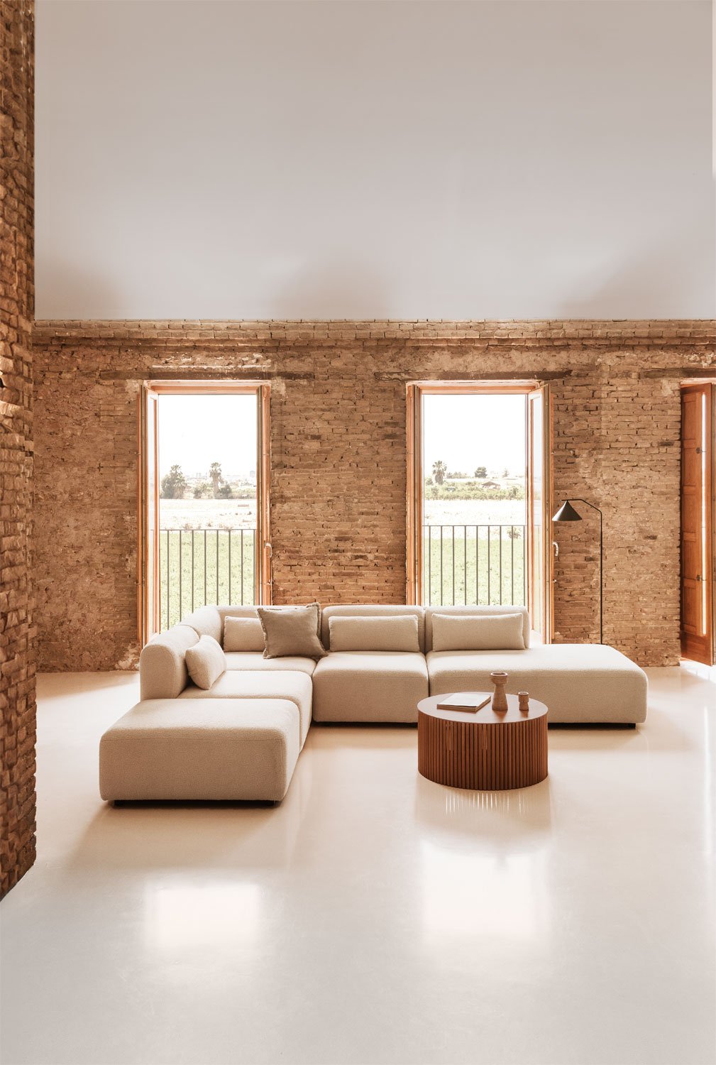 Canapé d'angle modulable 4 pièces avec méridienne droite et pouf Fogler, image de la galerie 15