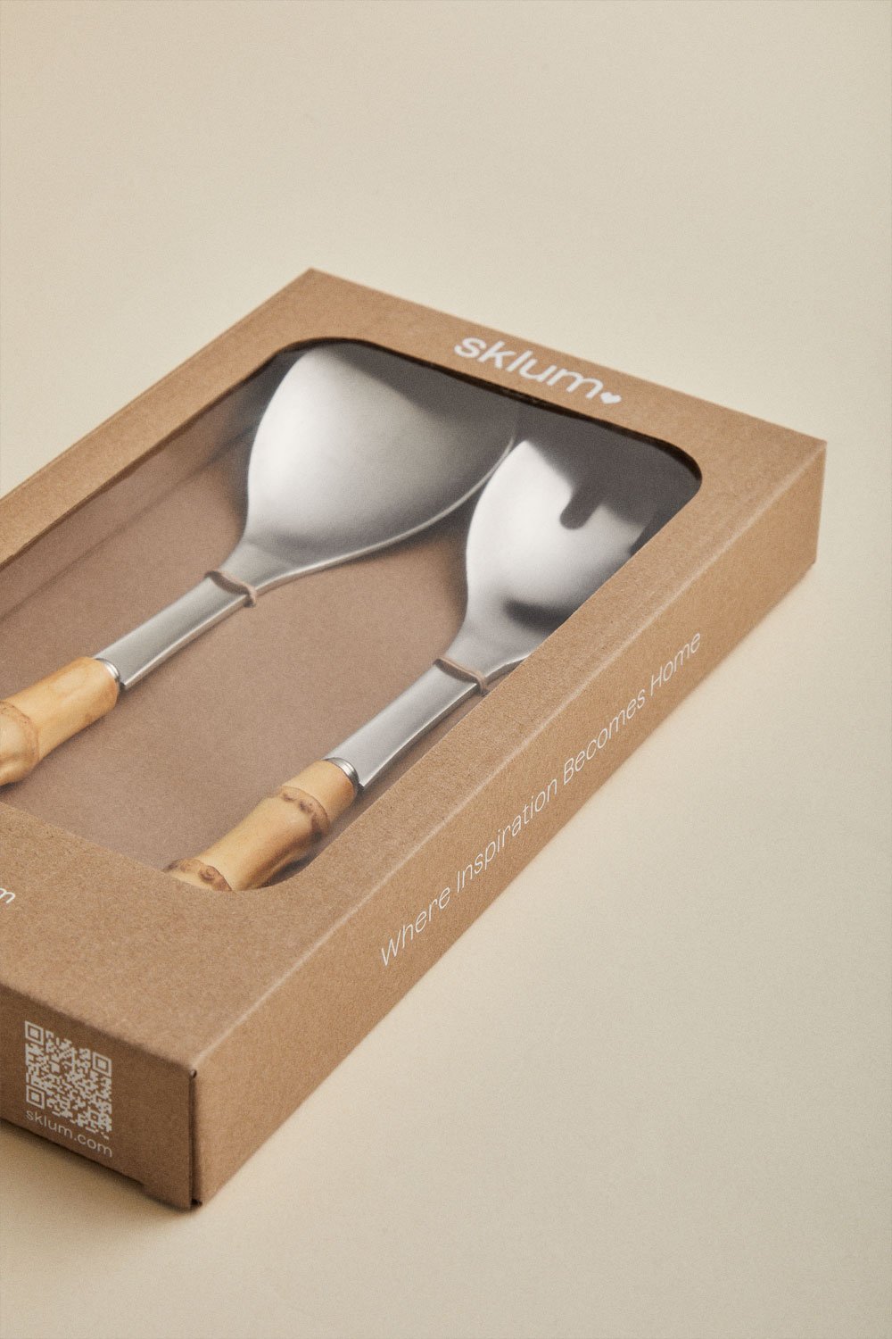 Couverts à salade en acier inoxydable avec manche en bambou 2 pièces Visola, image de la galerie 6