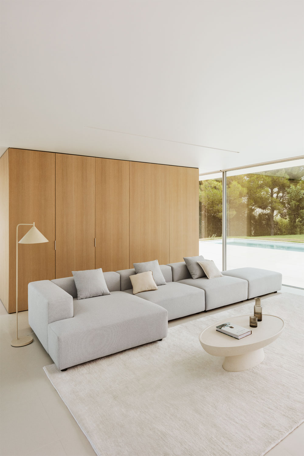 Canapé 3 Places Modulaire En L Avec Pouf Et éclairage LED - Velours Côtelé Beige - Mousse Haute Densité - Charge 500 Kg