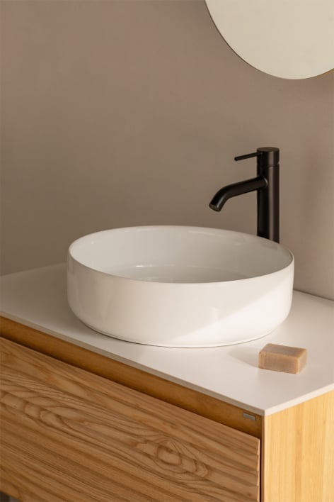 Meuble Sous Lavabo Suspendu Salle De Bain 40x22x58cm - Blanc Et Marron - Sans Robinetterie - 3