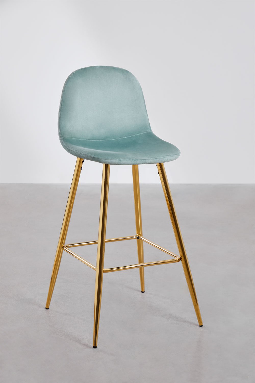 Lot de 2 tabourets hauts 75 cm en velours vert sapin et pieds dorés Glamm, image de la galerie 1