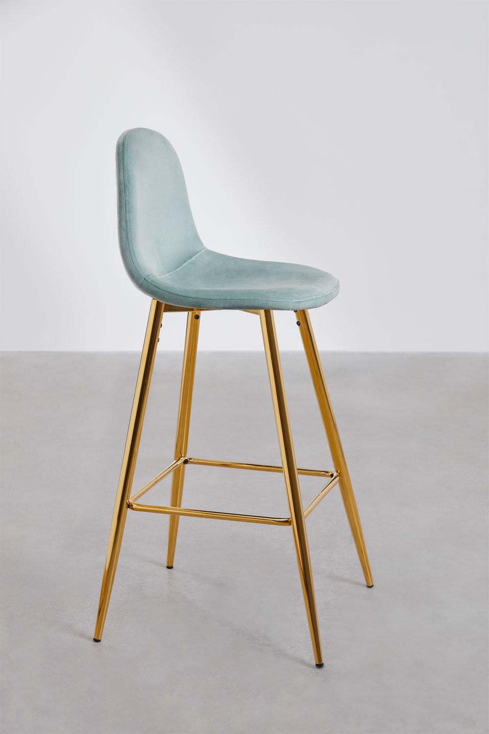 Lot de 2 tabourets hauts 75 cm en velours vert sapin et pieds dorés Glamm, image de la galerie 2