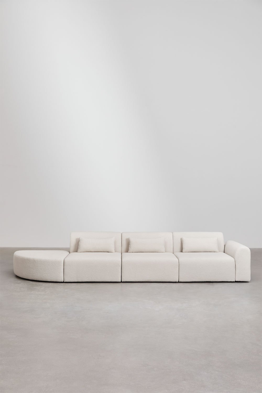 Canapé modulable d'angle droit 3 pièces avec pouf triangulaire en peau lainée Borjan, image de la galerie 4