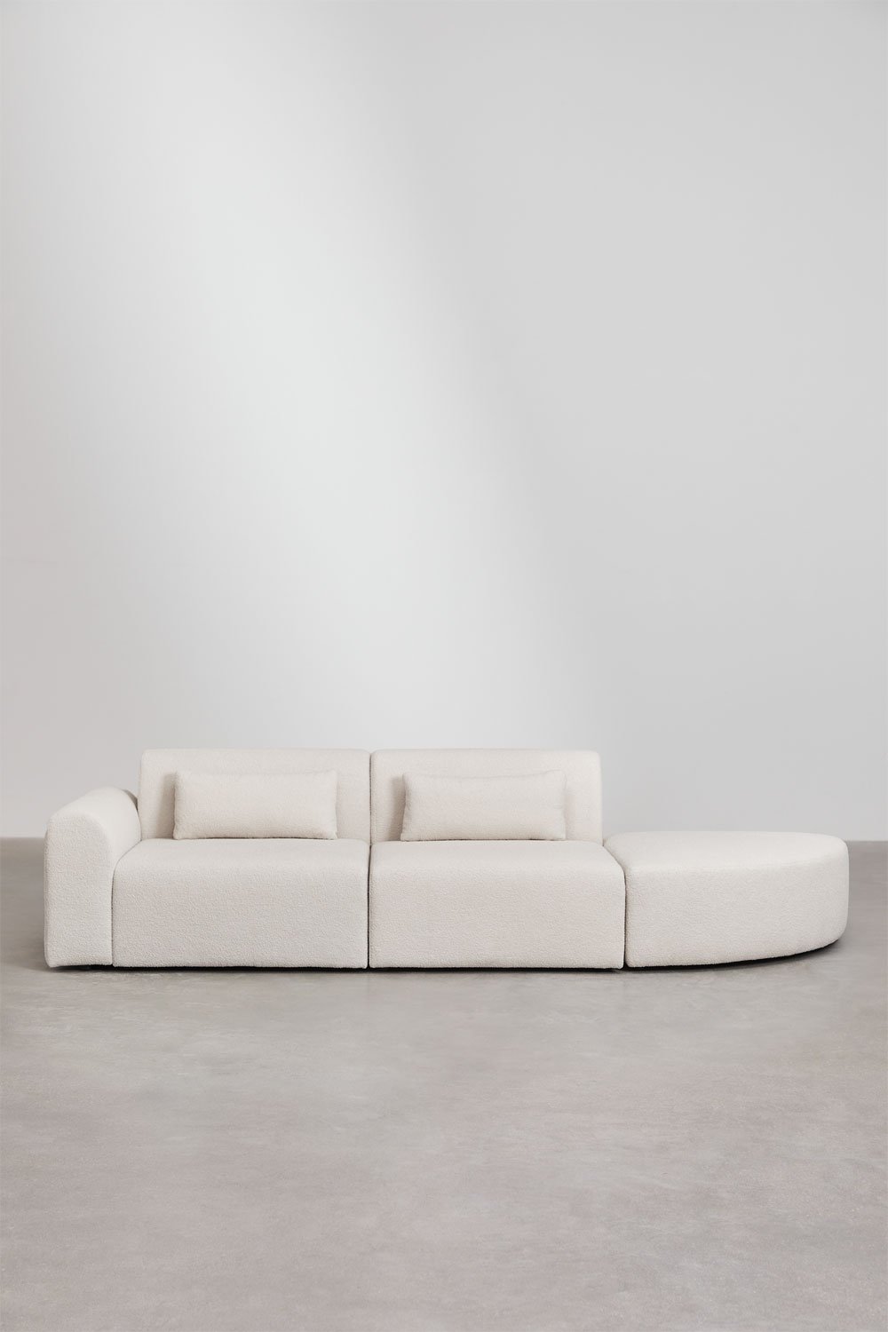 Canapé modulable d'angle gauche 2 pièces avec pouf triangulaire en peau lainée Borjan, image de la galerie 4